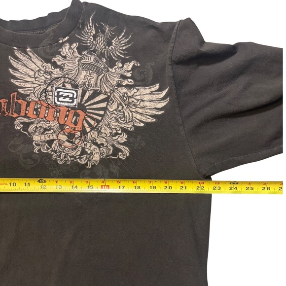 Billabong Mens Long Sleeve Graphic Tee Faded Black Crest Knight Winged Logo XL - Picture 4 of 7